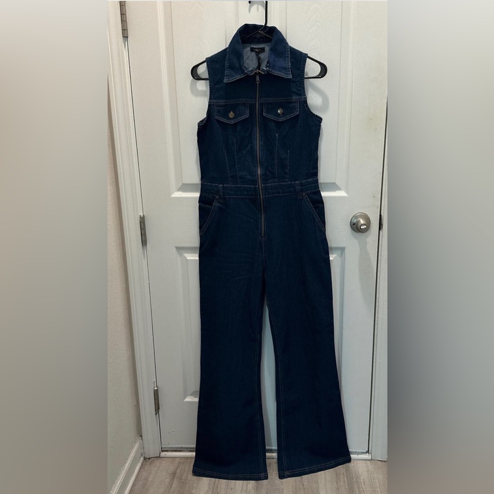 Bebe Dark Blue Denim Utility Jumpsuit